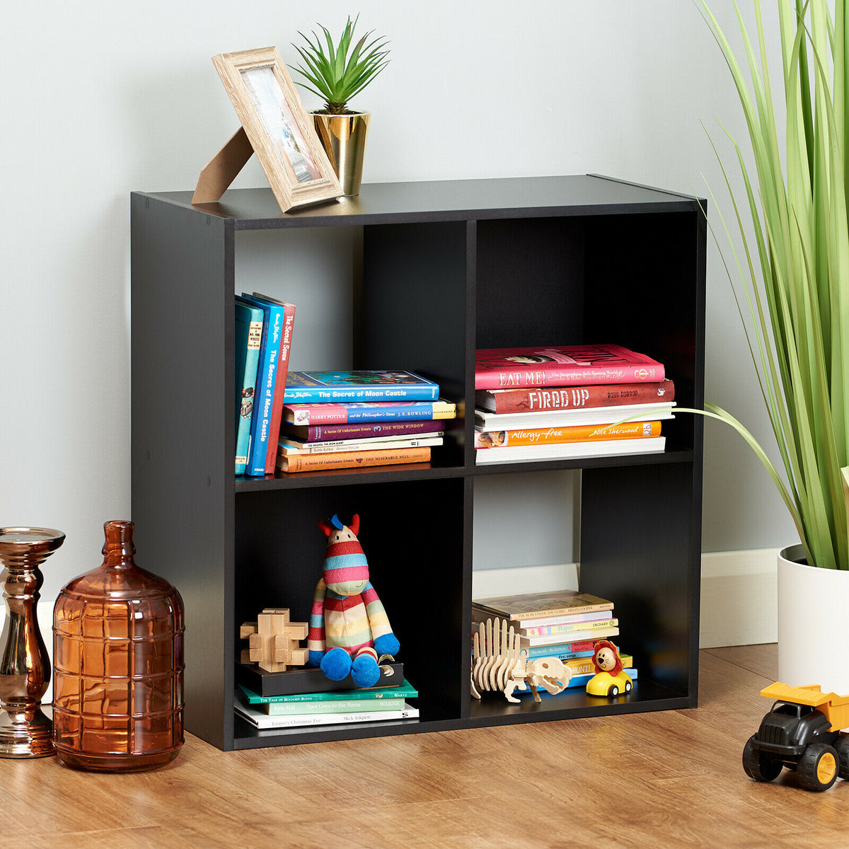 Black 4 Cube Modular Square Storage/Shelving 2 Tier Shelf Display Unit ...