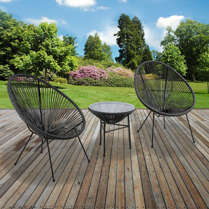 String Moon Chairs & 50cm Round Glass Table Steel Tube Frame Legs Indoor Outdoor