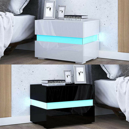 Bedside Table Nightstand Cabinet Chest of Drawers Flow White / Black High Gloss