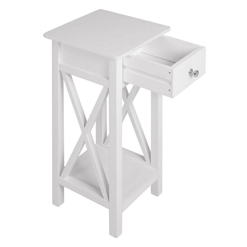 White Telephone Lamp Table Small Console Table With Drawer Shelf Corner Storage