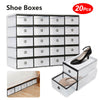 20x Stackable Plastic Shoe Storage Boxes Drawer Clear Foldable Durable Organiser