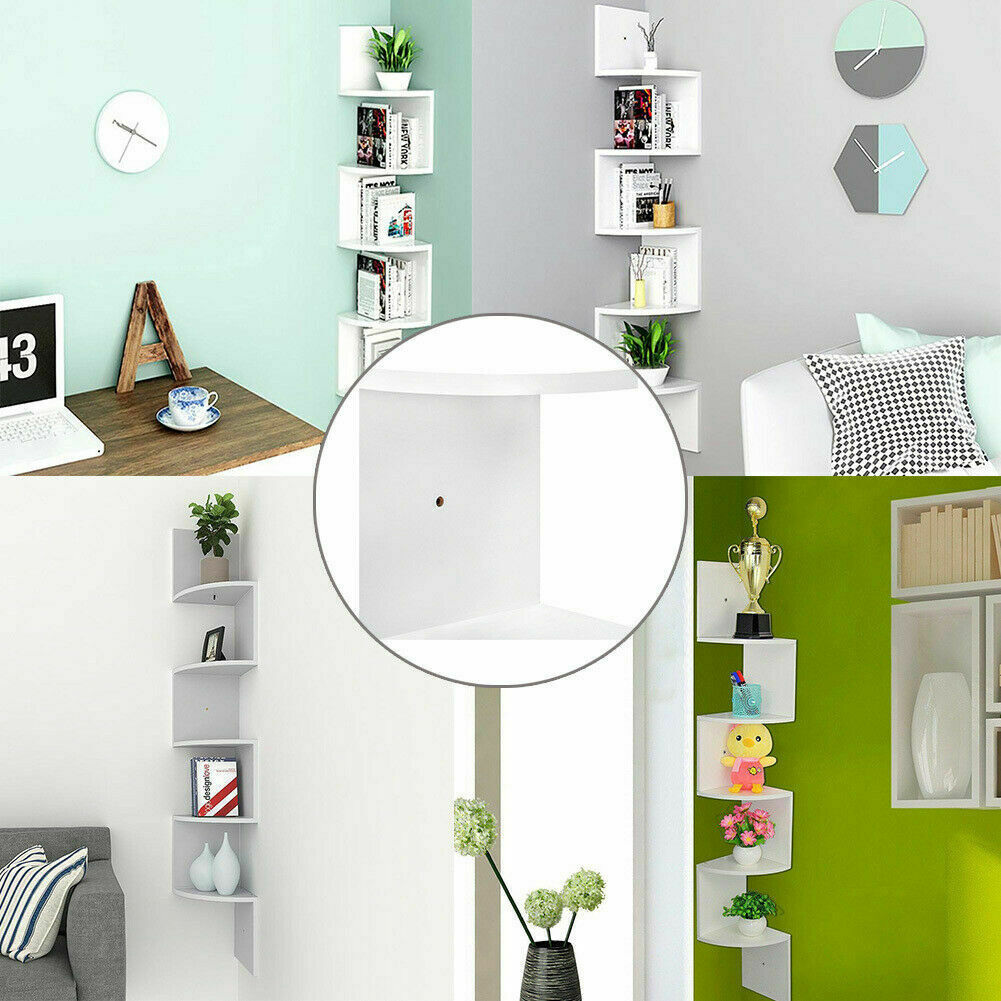 3/5 Tier Floating Wall Shelves Corner Shelf Storage Wood Display Bookcase Decor