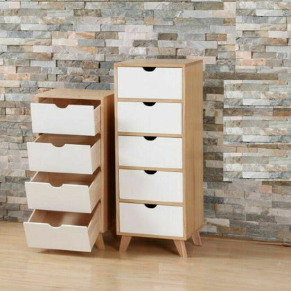 Chest of 4/5 Drawers Bedside Cabinet Wood Tall Storage Organiser Unit Bedroom
