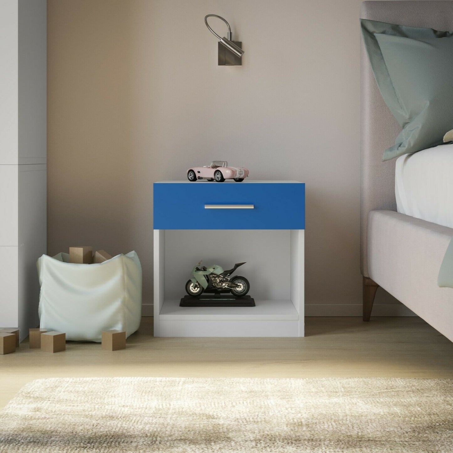 Orlando 1 Drawer Wooden Kids Bedroom Bedside Cabinet Nightstand Side Table Shelf