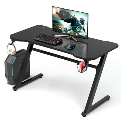 Z-Shaped Ergonomic Computer Desk Gaming Table Workstation W/ Hook & Cup Holder