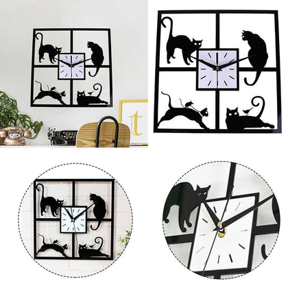 Black Cute Cat Quartz Living Room Bedroom Wall Clock Wall Mounted Decoration UK