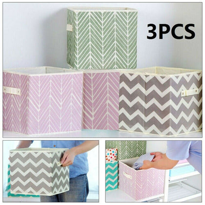 3X Foldable Canvas Storage Collapsible Folding Box Fabric Cube Cloth Basket Bags