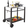 Outdoor Grill Dining Cart Double-Shelf BBQ Movable Food Prep Trolley Patio