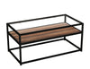 Glass Display Top Coffee Table with Steel Frame Reversible Wooden Storage Shelf
