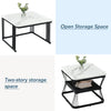 Square Nesting Coffee Table Metal Stacking Side Tables Set Marble-Look White