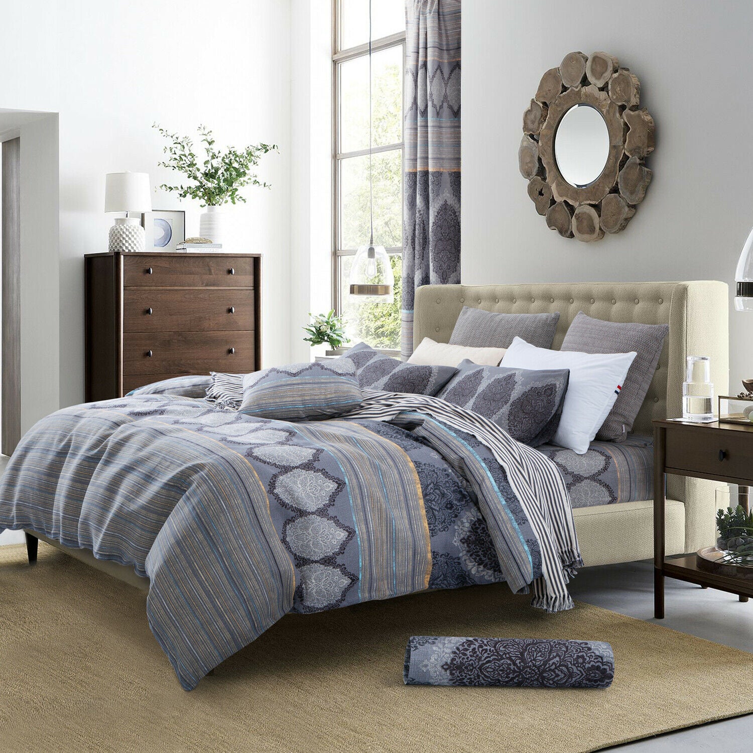 Reversible Duvet Quilt Cover Bedding Set Single Double King Size + Pillow Cases