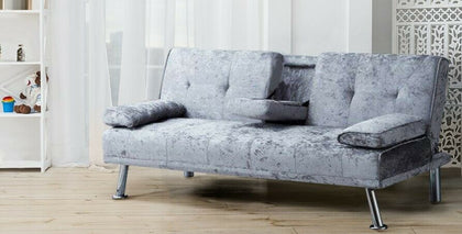 Italian Style Luxury Sofa Bed with Drink Cup Holder Table Crush Velvet 4 Colours