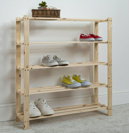 Shoe Rack Storage Unit in Pine 5 Tier Pine Wooden Choice of Sizes