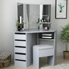 Grey Dressing Table With 3 Mirror & Stool Corner Vanity Makeup Desk 5 Drawer Set
