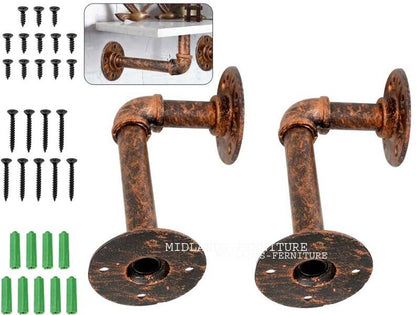Industrial Floating Shelves Pipe Shelf Bracket Retro Steampunk Wall Shelving 2PC