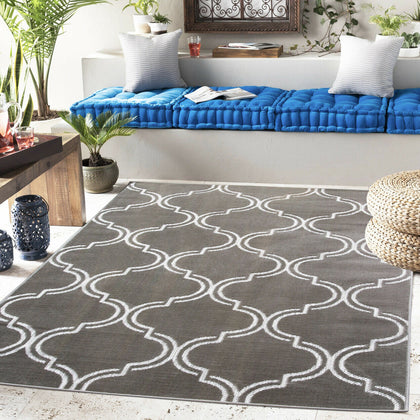 Grey Trellis Garden Rug Washable Hard Wearing Outdoor Rug Small Large Area Rugs