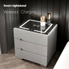 LED Bedside Table Storage Cabinet 3 Drawers Wireless Charging Nightstand Bedroom