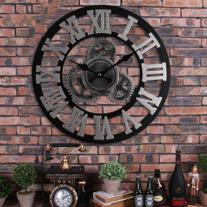Large Garden Wall Clock Roman Numerals Skeleton Open Face Metal Outdoor Decor UK
