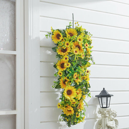 Sunflower Teardrop Wreath Artificial Flower Swag Garland Wall Door Spring Decor
