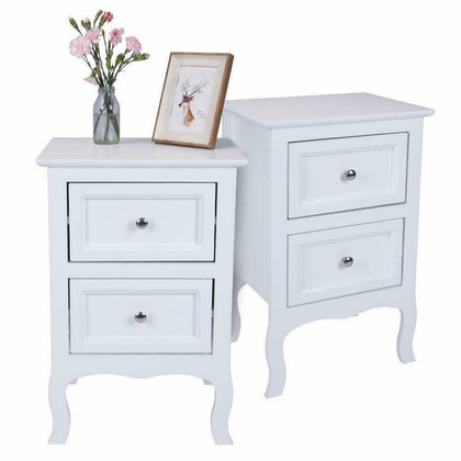 Pair of 2 Drawer Wooden Bedside Table Cabinet Bedroom Storage Nightstand