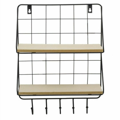 Rectangle Double Shelf Unit With Hooks, 2 Tier Floating Shelves, Spice Rack