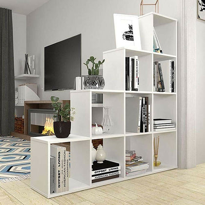 10 Cube Step Bookcase Shelving Unit Display Storage Shelf Home Office White