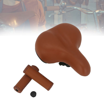 BROWN Saddle / Handlebar Grips Vintage Retro look style set Sprung Seat Bicycle