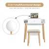 Vanity Makeup Dressing Table Wooden Cosmetic Table Stool Set W/Adjustable Mirror