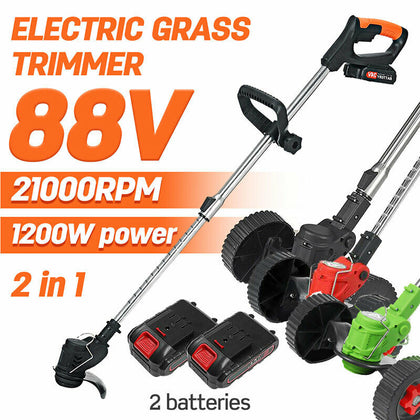 88V Electric Grass Trimmer Garden Lawn Heavy Duty Weed Strimmer Cutter 1200W