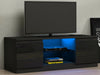 Modern TV Stand Unit Cabinet Black High Gloss 2 Door Matt Body RGB LED Lights