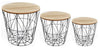 COFFEE SIDE TABLE METAL WIRE REMOVABLE WOOD TOP FOLDABLE ROUND STORAGE BASKET
