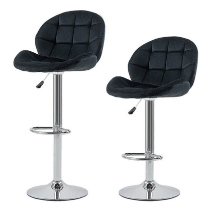 2x Black Velvet Bar Stools Swivel Gas Lift Pub Chair Stool Adjustable Chrome Leg