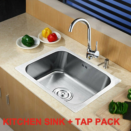 Single Bowl Laundry Stainless Steel Kitchen Sink + Single Lever Chrome Brass Tap