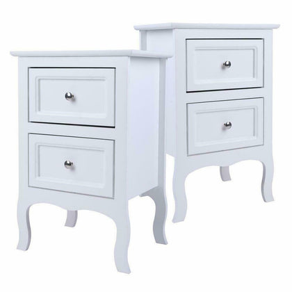 Pair of White Bedroom Bedside Table Unit Cabinet Nightstand with 2 Drawers