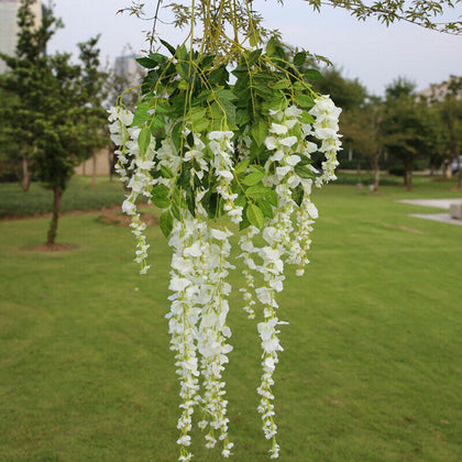 1X Artificial Wisteria Garden Hanging Garland Flower Plant Vine Wedding White