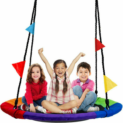 100cm Giant Nest Web Rope Hanging Tree Swing Seat Climbing Frame Round Backyard