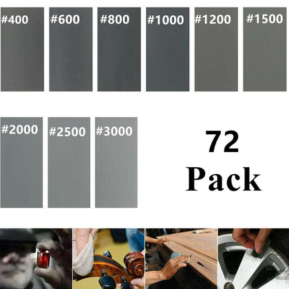 72Pcs/Set Wet And Dry Sandpaper Mixed Assorted Grit 400 600 800 1000 1200 1500