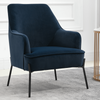Blue Velvet Rounded Armchair Black Metal Legs Modern Living Room Padded Seat