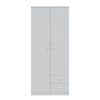 2 Door White Wardrobe with 2 Drawer Hanging Rail Wooden Clothes Storage Cupboard