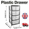 4 Tier Plastic Drawers Storage Office Home Tower Chest Drawer School Silver/Grey