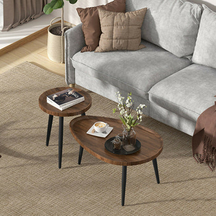 2PC Industrial Vintage Wooden Nesting Table Side End Coffee Table Home Furniture