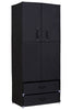 Canvas Wardrobe With Clothes Hanging Rail Shelves Drawers Storage Cupboard Black