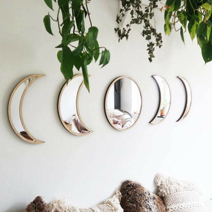 5PCS Nordic Style Wooden Acrylic Moon Phase Wall Decorative Living Room Home
