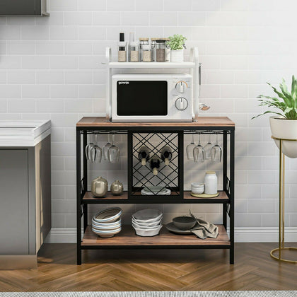 Wooden Industrial Kitchen Drinks Storage Stand Shelves Metal Wine Rack Cabinet