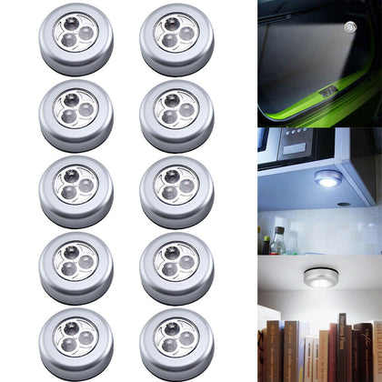 10x 3 LED TOUCH SELFADHESIVE LIGHT Bright White Battery Operated Push Night Lamp
