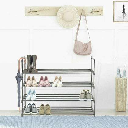 4 Tier Extendable Shoe Rack 16 Pairs Space Saving Storage Organiser Shelf