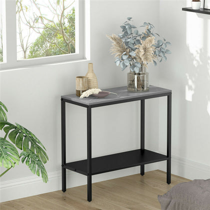 Vintage Marble Sofa Side Table Rectangle Snack / End Table with Storage Shelf