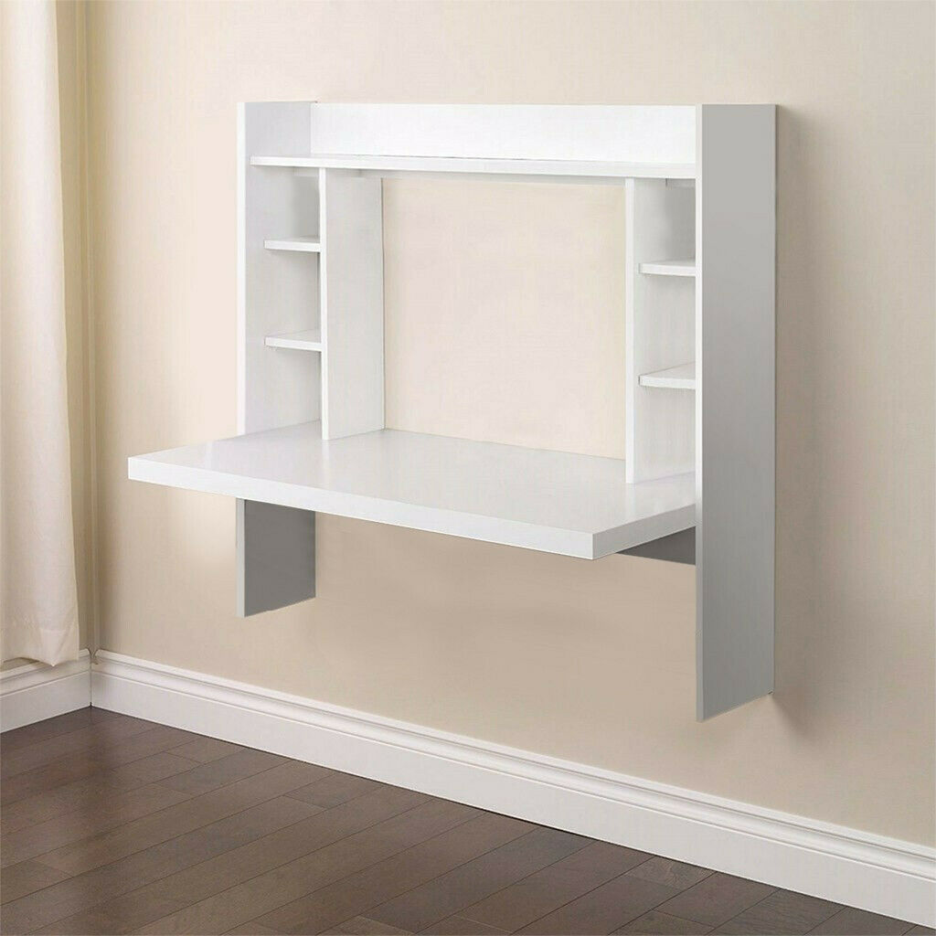 Floating Wall Mounted Desk Home Office Computer Table w/Storage Shelves New