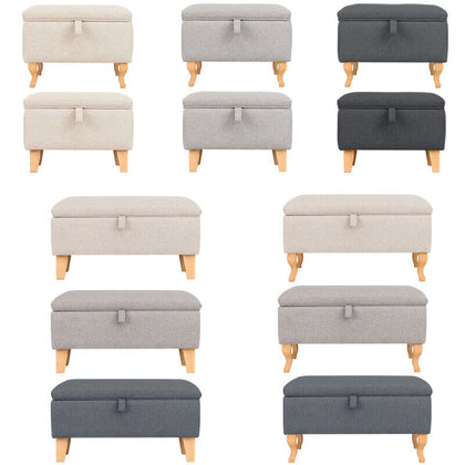 Rectangle Fabric Ottoman Storage Chest Padded Footstool Pouffe Chair Bench Trunk