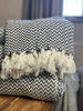 Luxury 100% Cotton Charcoal Grey White Herringbone Large Sofa Bed Throw Blanket